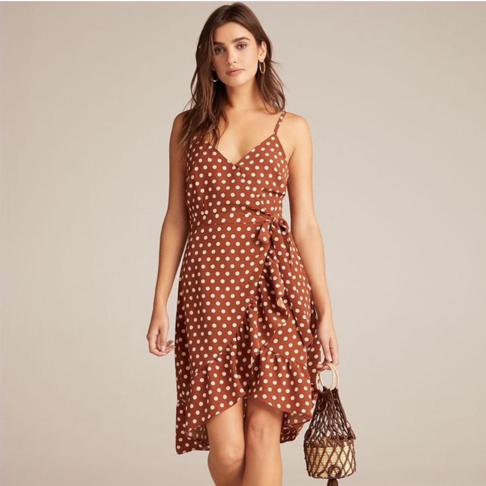 Sanctuary Polka Dot Wrap Dress in Brown